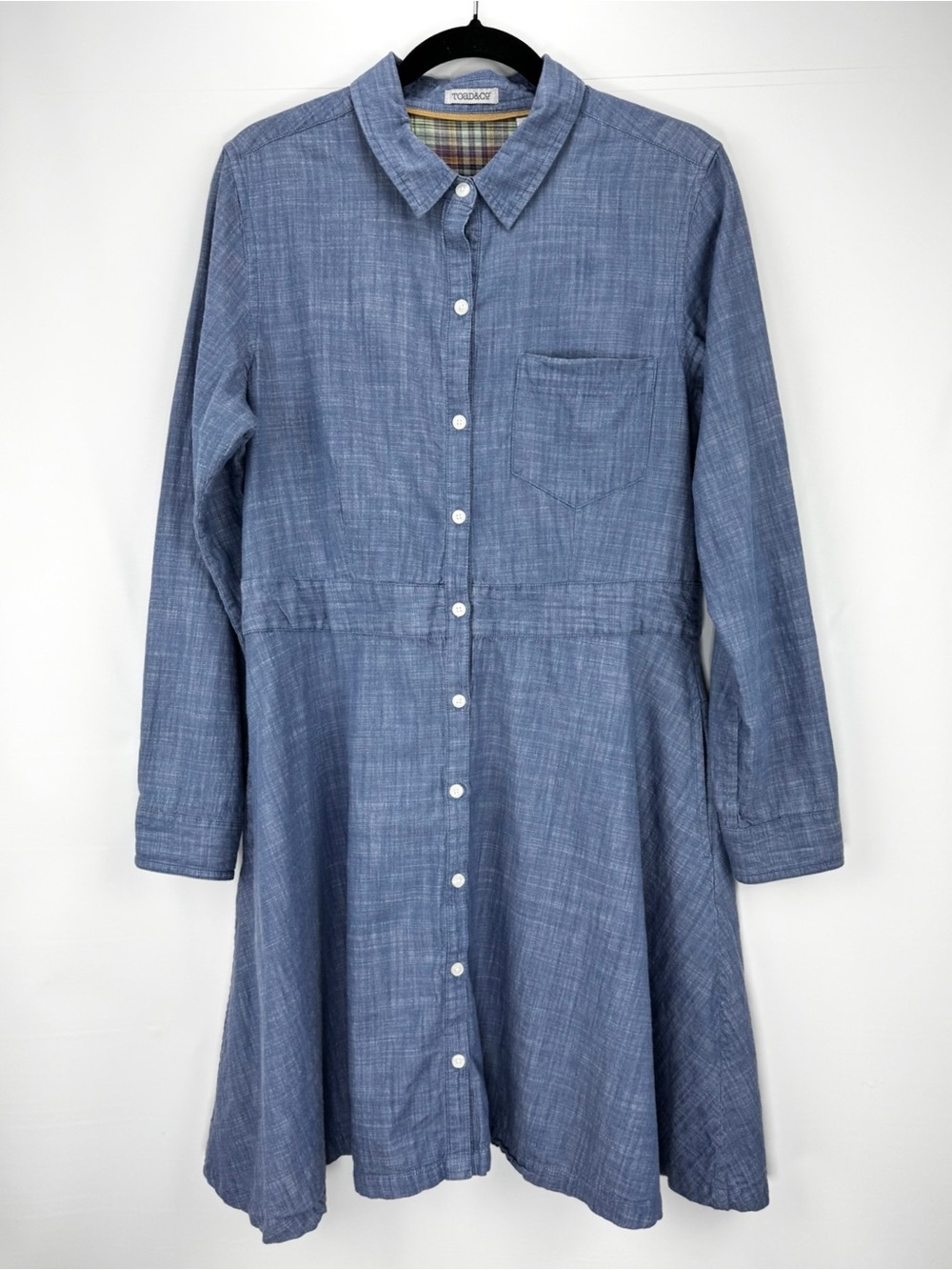 Chambray Blue Denim Button-Front Shirt Dress - Picture 2 of 16